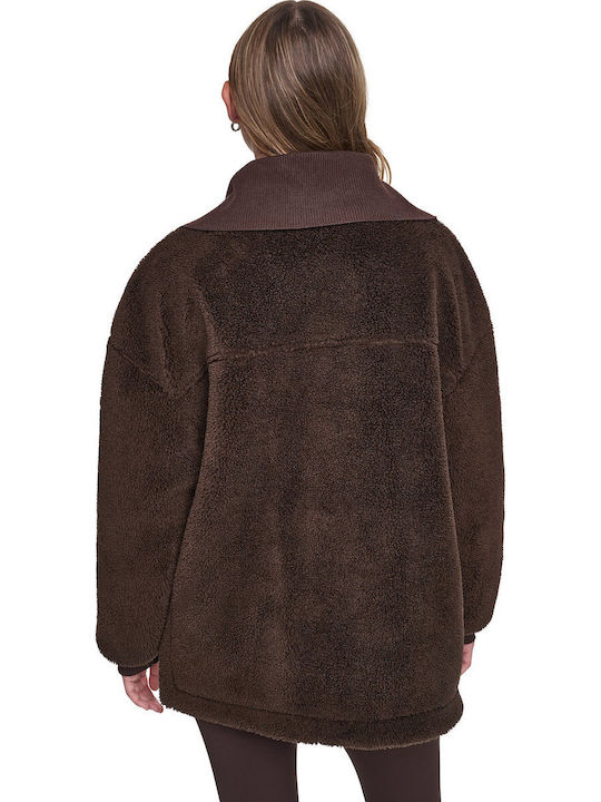 Women's Brown Zip-Up Cardigan