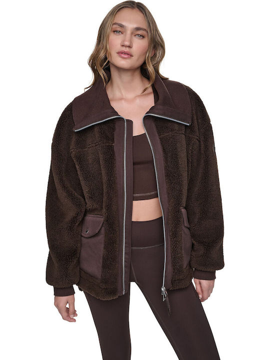 Women's Brown Zip-Up Cardigan
