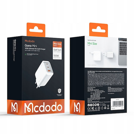 Mcdodo Φορτιστής Χωρίς Καλώδιο με Θύρα USB-A και 2 Θύρες USB-C 100W Power Delivery Λευκός (CH-0120)