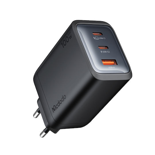 Mcdodo Wireless Charger with USB-A Port and 2 USB-C Ports 100W Power Delivery Black (CH-0121)