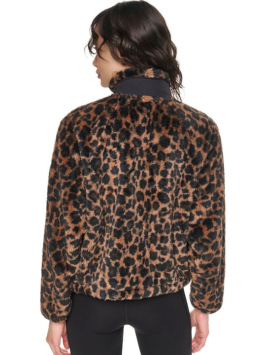 Fleece Γυναικεία Ζακέτα με Φερμουάρ Καφέ