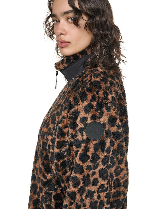 Fleece Γυναικεία Ζακέτα με Φερμουάρ Καφέ