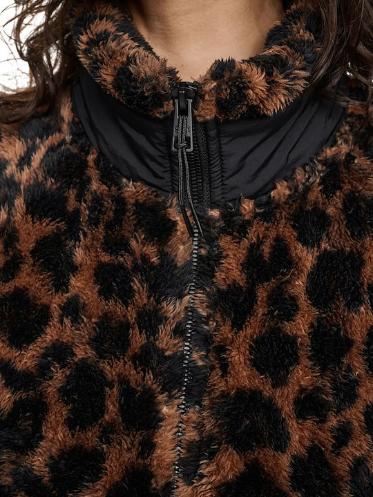 Fleece Γυναικεία Ζακέτα με Φερμουάρ Καφέ
