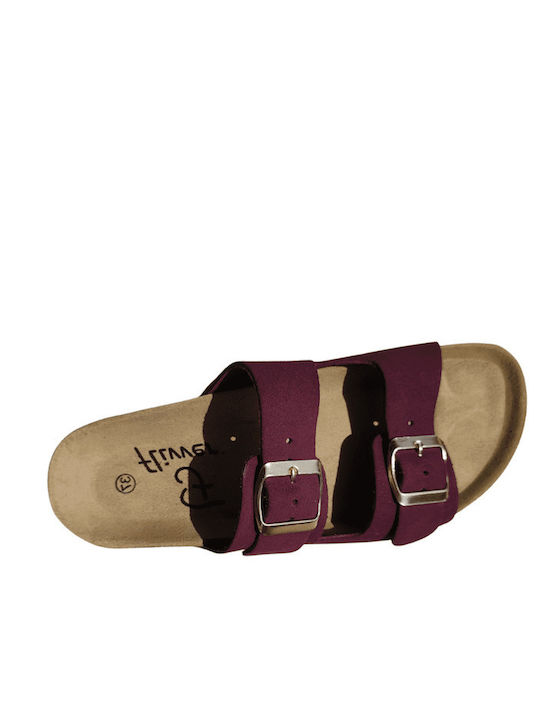Leather Women's Flat Sandals Burgundy