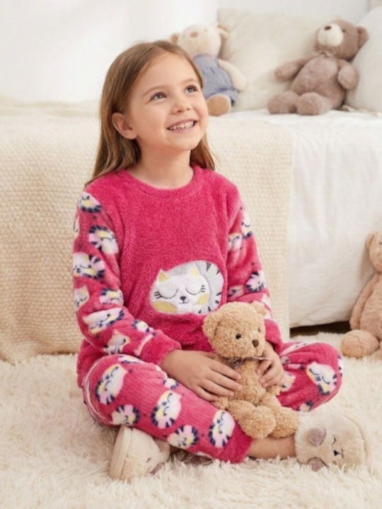 Happy Touch Παιδική Πιτζάμα Χειμωνιάτικη Fleece Φούξια