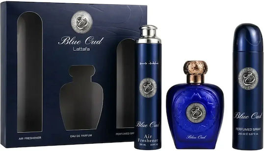 Lattafa Blue Oud Set Cadou Oriental Lemnos Oud Spray + Deodorant + After Shave 100ml + Set