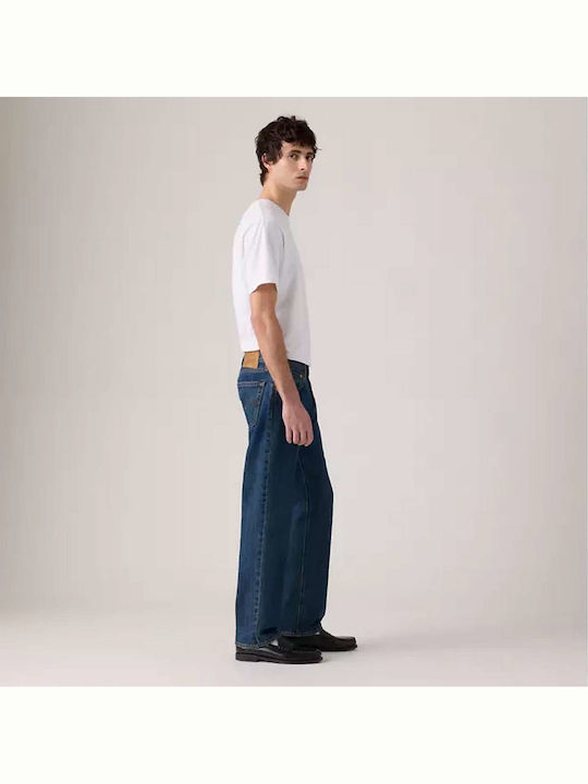 Dark Men's Jeans Pants Relaxed Straight Fit Dark Indigo Worn In Blue