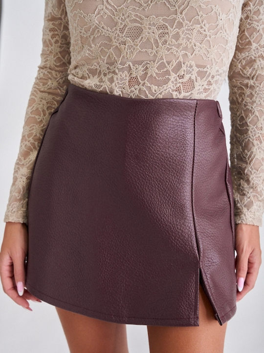 Fustă-Short Din Piele Pentru Femei Burgundy