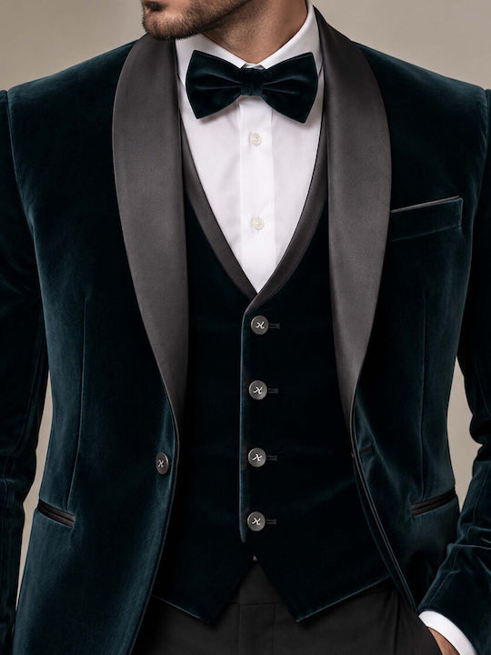 Зимен Мъжки Костюм С Елек Dark Green