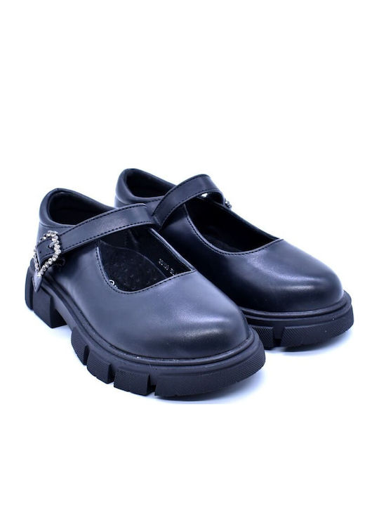 Kids Pumps & Ballerinas with Hoop & Loop Closure Leather Black
