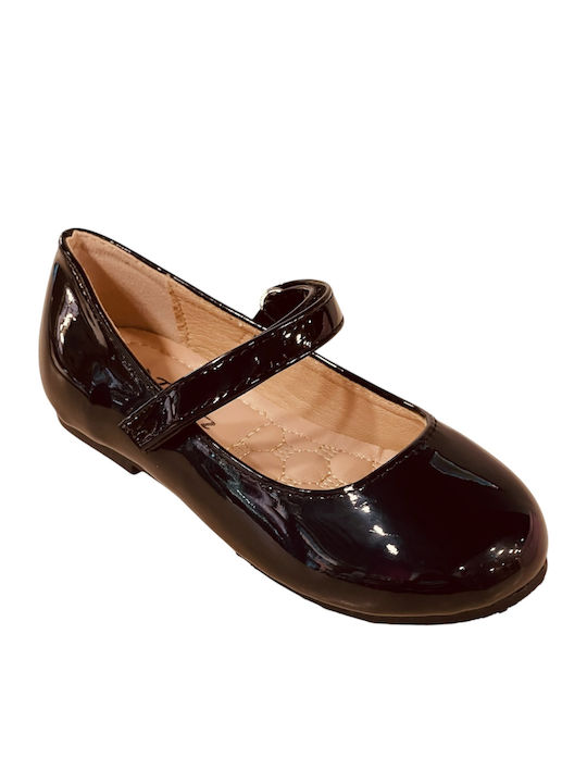 Kids Anatomic Ballerinas with Hook & Loop Closure Patent Leather Black
