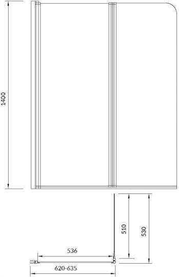 Cersanit Σταθερό Πλαϊνό Μπανιέρας 115x140cm Clear Glass Chrome