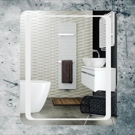SteweHome Правоъгълен Огледало За Баня LED Със Сензорно Управление 55x65см Бял
