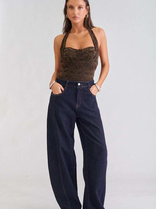 Damen-Bodysuit Samt mit Spitze & Verstärkung Braun Dunkel