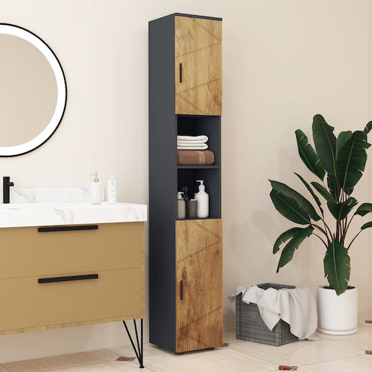 Kleankin Badezimmer-Säulenschrank Boden M30xB30xH183cm Eiche