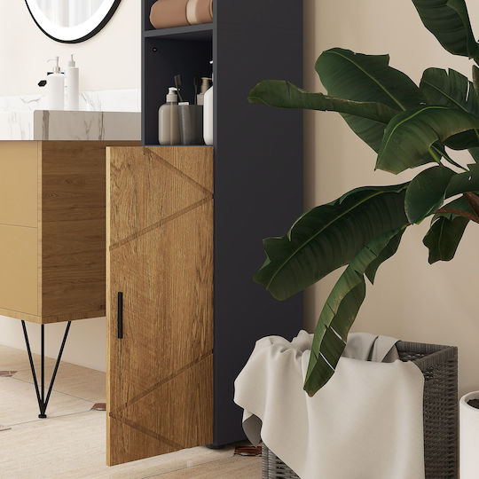Kleankin Badezimmer-Säulenschrank Boden M30xB30xH183cm Eiche