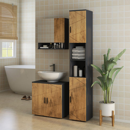 Kleankin Badezimmer-Säulenschrank Boden M30xB30xH183cm Eiche