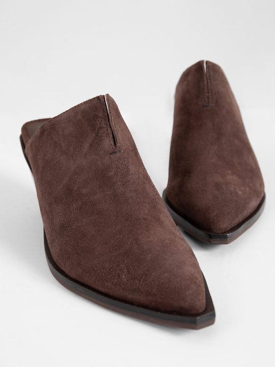Leder Damen Pantoletten mit Absatz in Braun Farbe