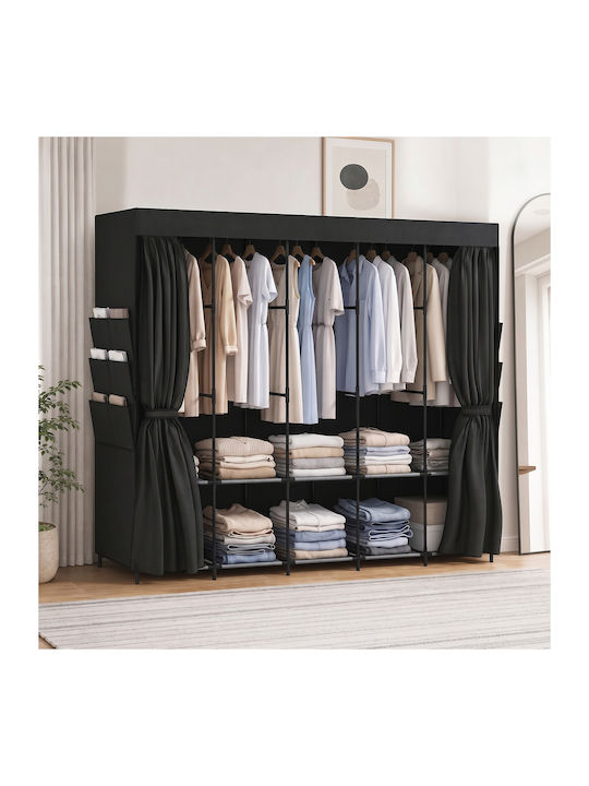 HomCom Fabric Wardrobe with Zipper and Shelves in Black Colour 212x45x167cm