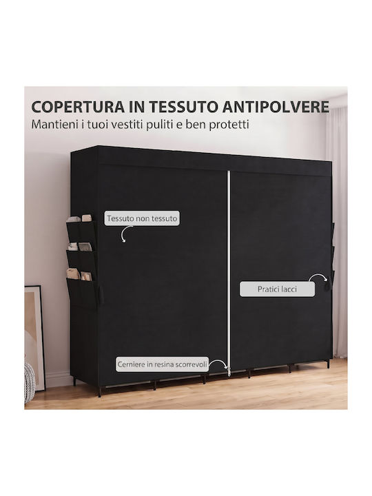 HomCom Fabric Wardrobe with Zipper and Shelves in Black Colour 212x45x167cm