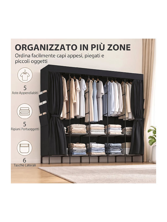 HomCom Fabric Wardrobe with Zipper and Shelves in Black Colour 212x45x167cm