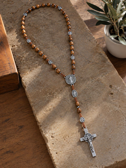 Handmade Catholic Rosary of Saint Benedict Wooden Beads 55cm