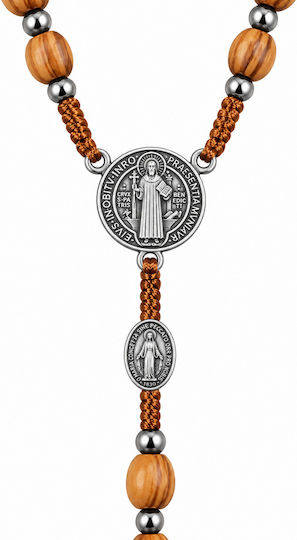 Handmade Catholic Rosary of Saint Benedict Wooden Beads 55cm