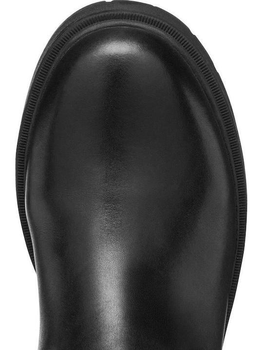 Leder Damenstiefel mit mittlerem Absatz Schwarz