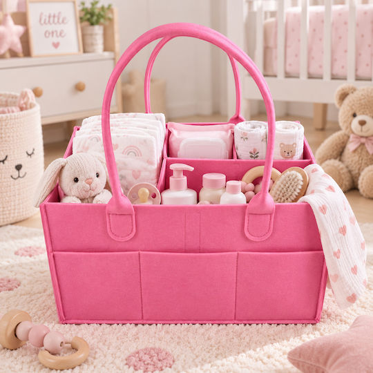 Pink Baby Organizer Φορητός Οργανωτής Πάνας Καλλυντικών Τσόχα 33x22x18εκ