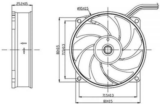 TFD-9525H12ZP/KU(RB) Вентилатор за кутия (2600 оборота / 39.19 cfm) Без светодиодно осветление и 4-изводна ШИМ връзка