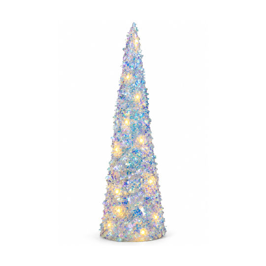 Illuminated Christmas Decorative Tree Cone 40cm Battery Silver
