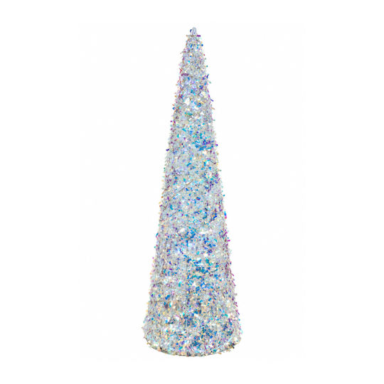 Illuminated Christmas Decorative Tree Cone 40cm Battery Silver