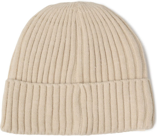 Men's Beanie Hat with Rib Knitting in Ecru Colour