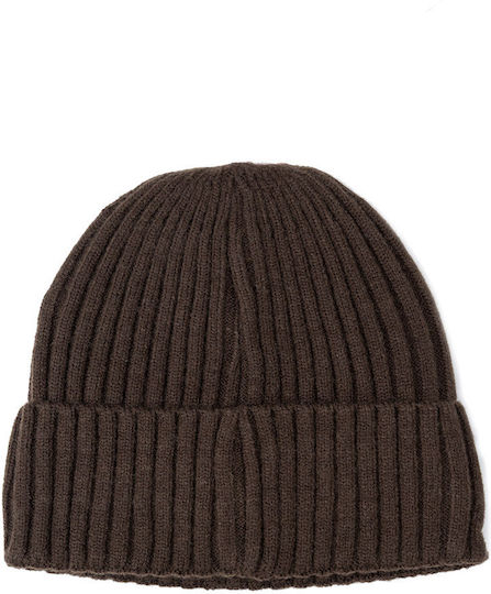 Men's Beanie Hat with Rib Knitting in Ecru Colour