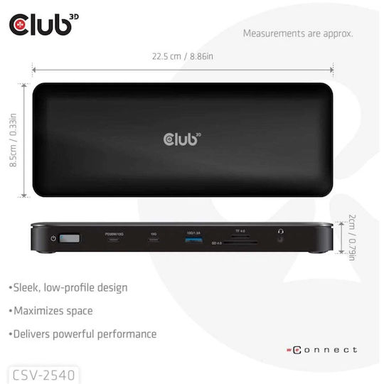 Club3D USB-C Stație de andocare cu 4K PD Ethernet Negru (CSV-2540)