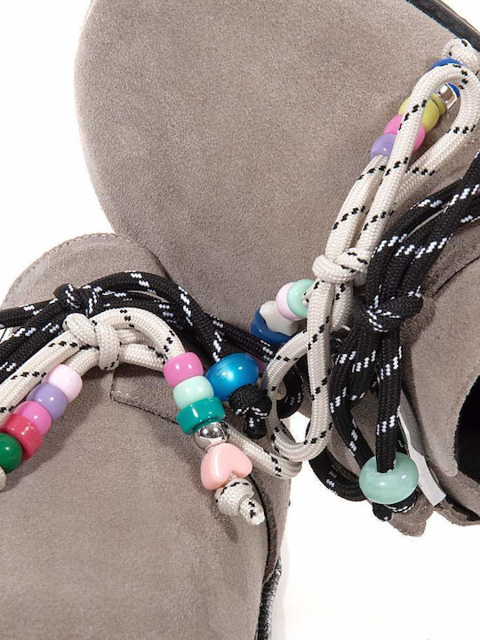 Leder Damen Pantoletten mit Absatz in Grau Farbe