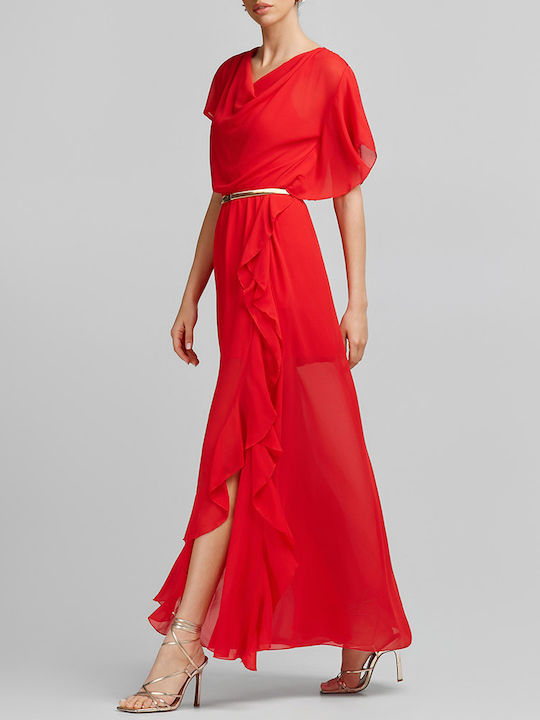 Sommer Maxi Damenkleid für Hochzeit - Taufe Drapierung Rote