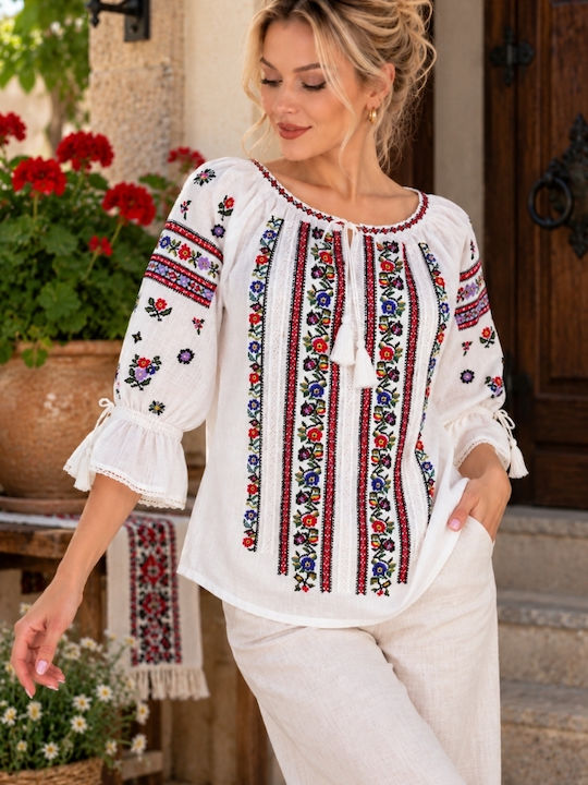 Bluză Damă din Bumbac White/olive