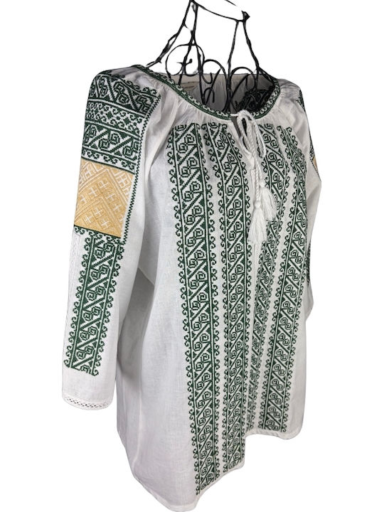 Bluză Damă din Bumbac White/green