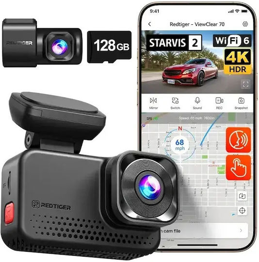 Redtiger VC70 Auto-DVR-Kamera-Set 4K mit 3"-Bildschirm, WLAN, GPS & Rückfahrkamera 089397
