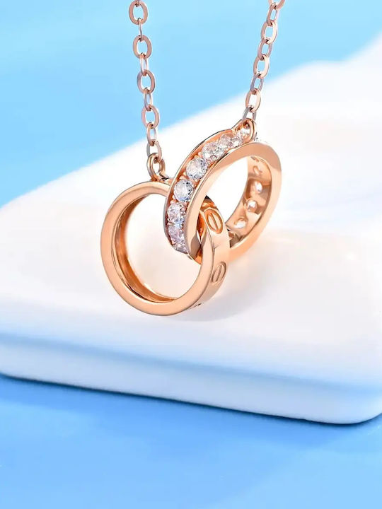By Queen Ασημένιο Κολιέ 925 Eternal Love Rose Gold Λευκά Ζιργκόν