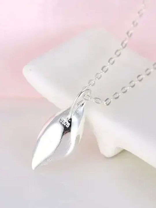 By Queen Ασημένιο Κολιέ 925 Lumière Pearl Leaf Πέρλα