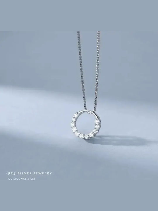 By Queen Ασημένιο Κολιέ 925 Crystal Circle Λευκά Ζιργκόν