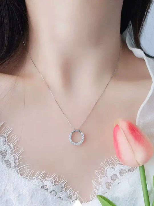 By Queen Ασημένιο Κολιέ 925 Crystal Circle Λευκά Ζιργκόν