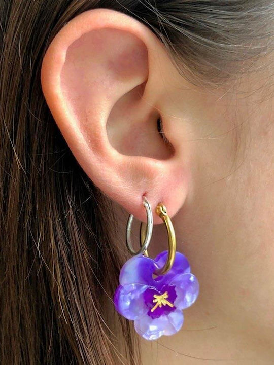 Earrings Coucou Suzette Purple Pansy Gold Plated Steel 3 Micron & Acetate 4.5 X 2 Cm
