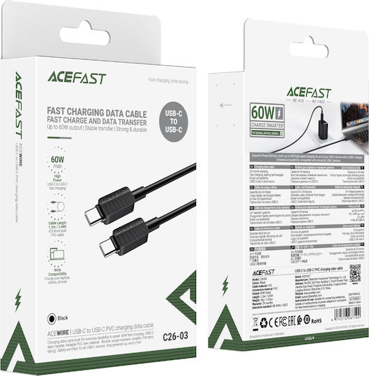 Acefast USB-C кабел мъжки - USB-C Черен 1,2 м C26-03