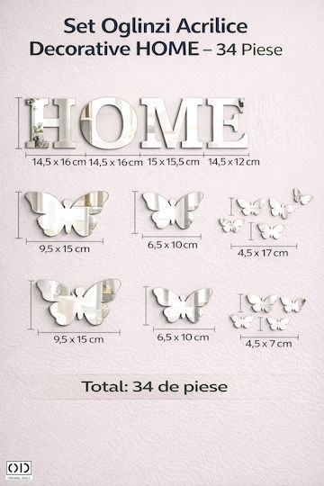 Set 34 Decorative Self-adhesive Acrylic Mirrors Home Text Butterflies Acrylic Pvc Wall Furniture Original Deals