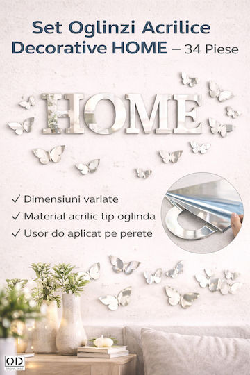 Set 34 Decorative Self-adhesive Acrylic Mirrors Home Text Butterflies Acrylic Pvc Wall Furniture Original Deals