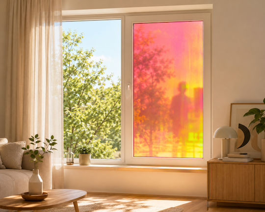 Self-adhesive Film Glass Double Glazing Uv 400 Protection Privacy Decoration Neon Holographic Chameleon Effect 60 X 200 Cm 0.1 Mm Thickness Neon Red Chameleon Original Deals