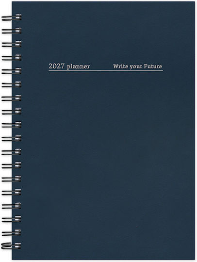 adBook Ημερήσιο Planner B6 2027 Τιρκουάζ Σπιράλ 12x17εκ.